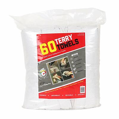 #ad Bulk 60 Pack of Terry Towels All Purpose Cleaning Grade Rags 14 x 17 White $34.99