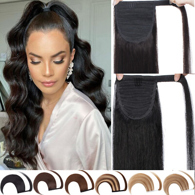 #ad Black 20quot; Thick Wrap Around Ponytail Clip In Real Human Hair Extension Pony Tail $45.42