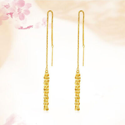 #ad 18K Solid Gold Drop Dangle Earrings Phoenix Tail Beautiful Charm Jewelry $49.95