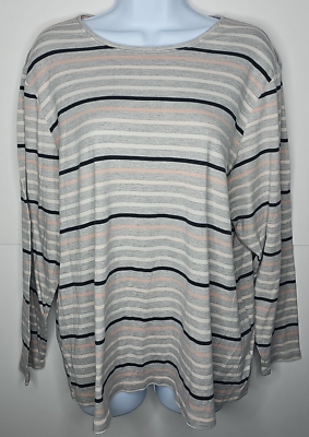 #ad Croft amp; Barrow The Classic Tee Womens Gray Striped Long Sleeve T Shirt Size 2X $12.89