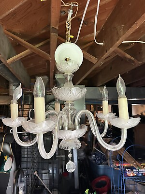 #ad Vintage Glass Ceiling 5 lamps With Crystal $65.00
