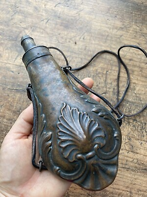 #ad BEAUTY Antique early 19th century Brass Powder Flask Shell Design $165.00