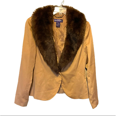 #ad Russell Keng Jacket Blazer Women 10 Carmel Faux Fur Collar Classic Glam Timeless $10.00