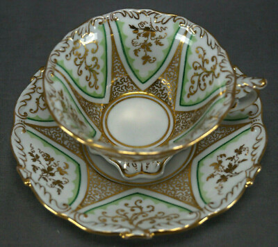 #ad Schlaggenwald Gold Vermicelli Star Floral amp; Green Tea Cup amp; Saucer C.1830 1846 $250.00