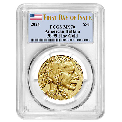 #ad 2024 $50 American Gold Buffalo PCGS MS70 FDOI Flag Label $2728.24