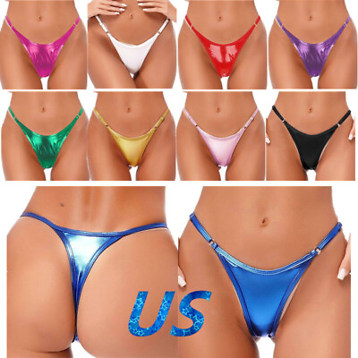 #ad US Womens Metallic G String Thongs High Waist T Back Micro Briefs Sexy Lingerie $6.02