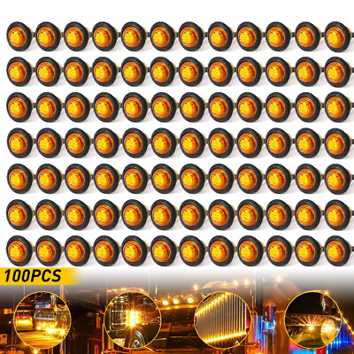 20 50 100x Round LED Marker Lights 3 4quot; Truck Trailer Side Bullet Lamp Amber Red $49.99