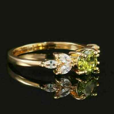 #ad 2Ct Round Cut Lab Created Peridot Diamond Engagement Ring 14K Yellow Gold Plated $87.99