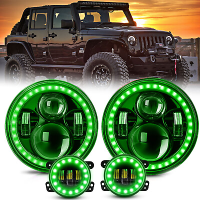 #ad 7quot; LED Headlights DRL 4quot; Halo Fog Light For 2007 2017 Jeep Wrangler JK JKU $116.99