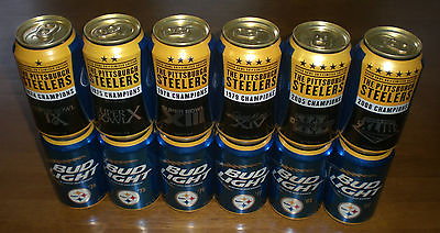 #ad 6 STEELERS SUPER BOWL BUDWEISER BUD LIGHT BEER CANS 2015 SET OF SIX CANS $35.00