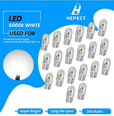 20X T10 194 168 W5W 2825 COB LED License Plate Interior Light Bulbs 6000K White $6.65