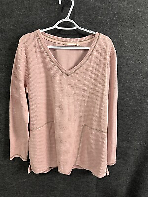 #ad Soft Surroundings Womens Pocket Top XL Pink V Neck Ribbed $14.96