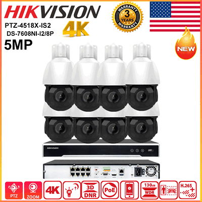 #ad Hikvision 4K 12MP 8CH 8POE CCTV System 5M PTZ 18X Camera IR Audio Auto Track Lot $284.05