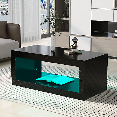 #ad Modern High Gloss Coffee Table with LED Lights Center Cocktail Table Living Room $138.99