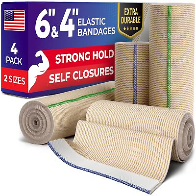 #ad Premium Elastic Bandage Wrap 4pk 2x6quot; 2x4quot; – Self Closing Strong Compr... $12.22