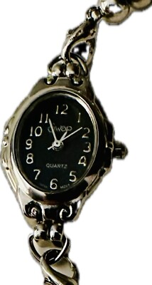 #ad SWAP Watch Silver Tone Bracelet Black Dial New Battery $1.95