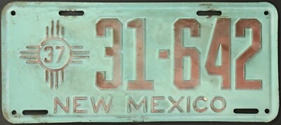 #ad ORIGINAL VINTAGE USA LICENSE PLATE 1937 NEW MEXICO PASSENGER # 31 642 $299.99