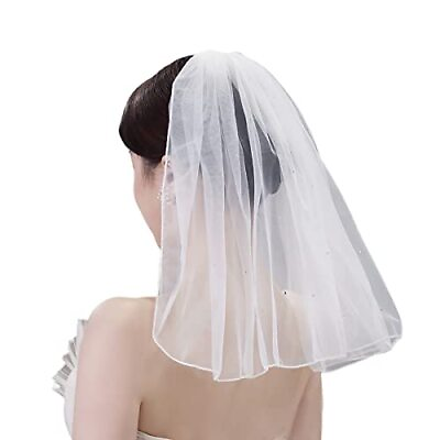 #ad 1 Tier Bridal Wedding Veil Women#x27;s Short Veils with Rhinestone Flower Girls V... $13.20