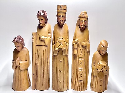 #ad Vintage Hand Carved Wooden Nativity Set Pieces Three Kings Joseph Marry $36.15
