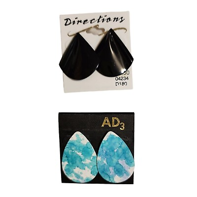 #ad Vintage 1 Turquoise Tear Drop and 1 Black Fan Post Earrings $11.90