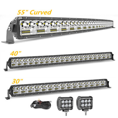 #ad 55quot; Curved LED Work Light Bar Dual Row Combo Truck Roof Driving Offroad 4quot; Pods $69.99