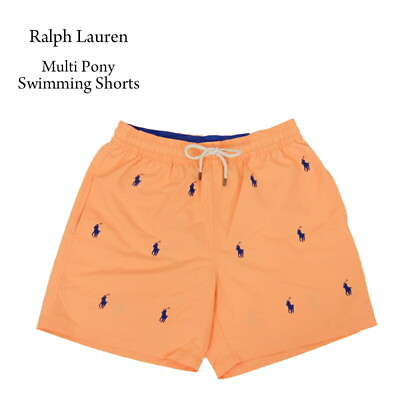 #ad Polo Ralph Lauren Multi pony Swimsuit Swim Shorts Bright Orange with ponies $59.99