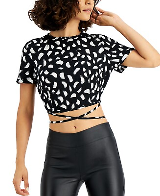 MSRP $50 Bar Iii Printed Strappy Wrap Back Cropped Top Black Size XL $18.00