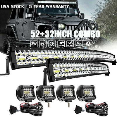 Roof Curved 52#x27;#x27; LED Light Bar 32#x27;#x27; 30 4quot; Pods for Hummer H1 H2 H3 Humvee AM $130.99