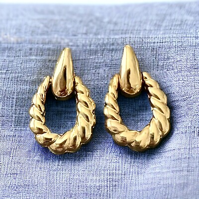 #ad Gold Rope 1” Drop Hoop Earrings $11.90