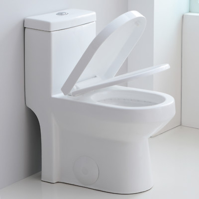#ad HOROW Dual Flush Elongated One Piece Toilet with Soft Closing Seat Modern $179.99
