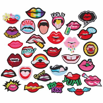 #ad 20 Pcs Lip Iron On Patches Sew On Applique for Clothing Backpacks Hats Jackets $12.89
