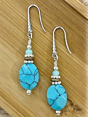 #ad New Gorgeous Faceted Turquoise amp; Aquamarine Earrings With 925 Silver Hooks $11.50