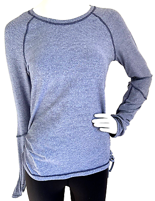 #ad Lucy Pull Over Round Neck Raglan Long Sleeve Thumbhole Vented Back Ruched Blue M $19.95
