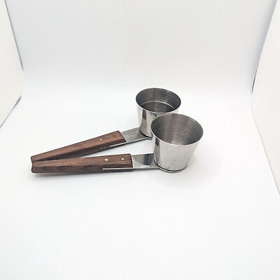 #ad Set Of Two Vintage Japan Measuring Handled Jigger Shot Metal Wood Measure Bar $18.00