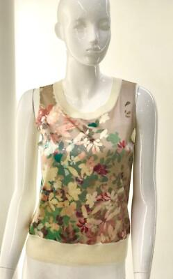 #ad St. John Floral Shell with Cashmere Trim Pale Multi Color Women#x27;s S $179.99
