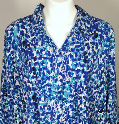 #ad Catherines 2X Top Blue Button Down 3 4 Sleeves Blouse Tab Cuffs $24.00