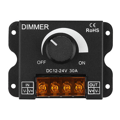LED Light Strip Dimmer PWM Dimming Controller Knob ON Off Switch DC 12V 24V 30A $12.98