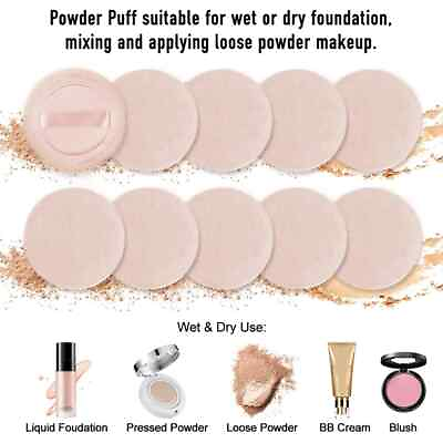 #ad 10 Pack Powder Makeup Puff Cotton Cosmetic Pads with Ribbon Beige color $6.25