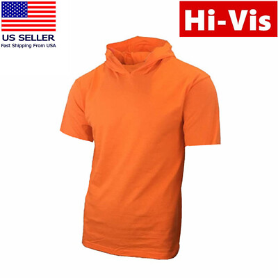#ad High Visibility Safety Work Hi Vis T Shirts Non ANSI Short Sleeve Orange Hoodie $12.99