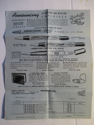 #ad vintage automatic quick point pencil ad for norfolk amp; western railway employees $10.40