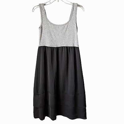 #ad Mossimo Grey Knit amp; Black Satin Tank Double Hem Midi Dress Women#x27;s Size Medium $7.00