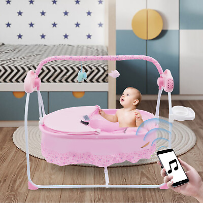 #ad Electric Bluetooth Baby Cradle Swing Bassinet Rocking Crib Infant Bed Portable $81.70