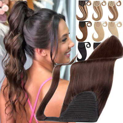 #ad Thick 22quot; 100% Remy Human Hair Ponytail Extensions Clip In Wrap Around Pony Tail $64.74