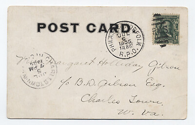 #ad 1905 Phila amp; Norfolk RPO handstamp on postcard to WV s.5063 $5.00