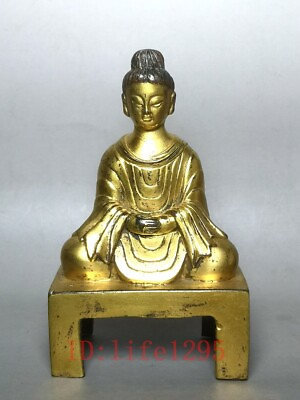 #ad 5quot; Old Chinese Ancient dynasty Qing Bronze Gild Shakyamuni Gautama Buddha Statue $570.00