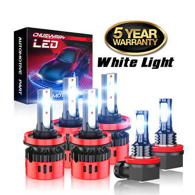 #ad 6pc H11 H11 H11 LED Headlight Conversion Bulbs High Low Beam Fog Light Combo Kit $46.98