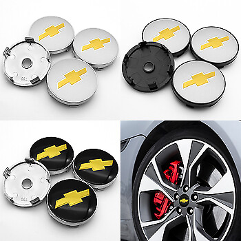 #ad 4x Chevy Metallic Yellow black Silver 60mm Wheel Center Caps $19.99