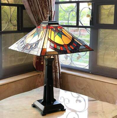 #ad Antique Bronze Finish Mission Stained Glass Tiffany Style 2 Light Table Lamp $219.77