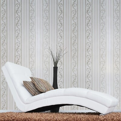 #ad Striped ivory off white tan textured line damask Wallpaper CAN BE USED AS BORDER $4.35