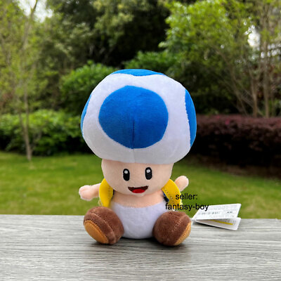 #ad Cute Super Mario Plush Blue Toad 7quot; Mushroom Kingdom Stuffed Toy Soft Doll $10.33